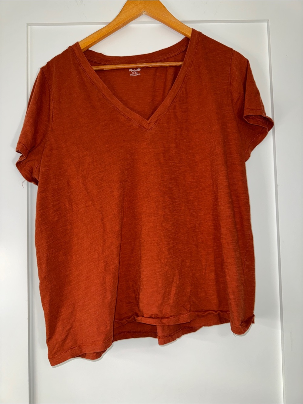 Madewell Rust Orange V-Neck Short Sleeve Tee Sz XL basic minimalist 100% cotton
